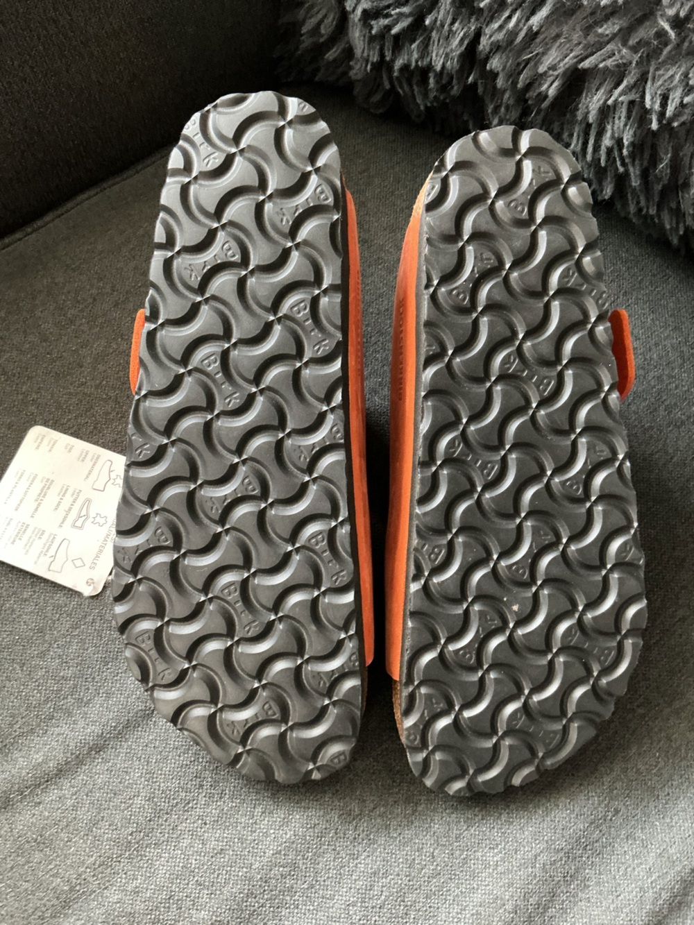 Birkenstock Orange Two-Strap Sandals with Gold Buckles - Picture 5 of 6